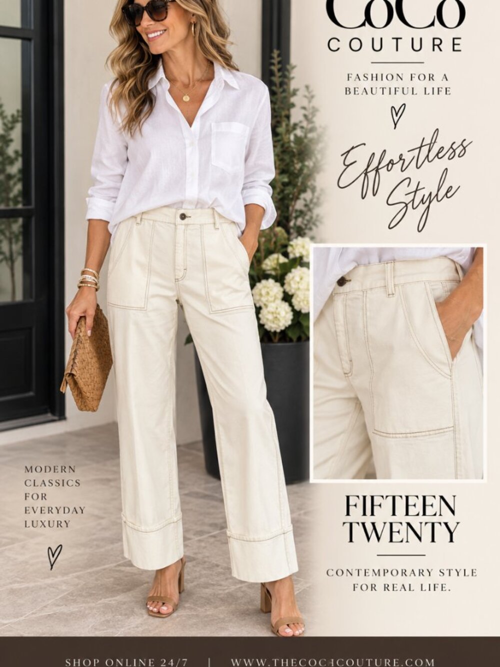 3F16501 Cuffed Natural Tracey Patch Pocket Jeans by FIFTEEN TWENTY
